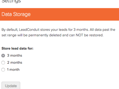 A screenshot of the data retention screen
